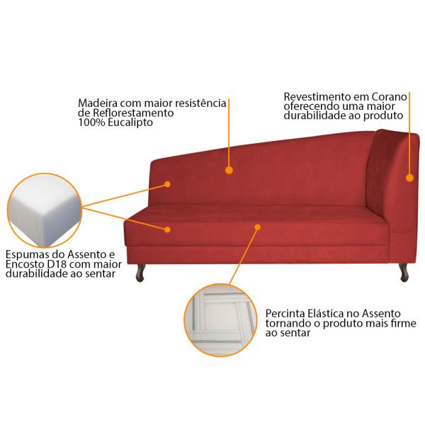 Imagem de Recamier Valéria 160cm Lado Esquerdo Corano Vermelho - Amarena Móveis