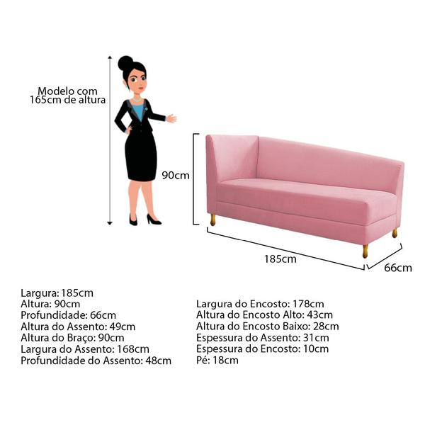 Imagem de Recamier Valéria 185cm Lado Direito Suede Rosa Bebê - ADJ Decor