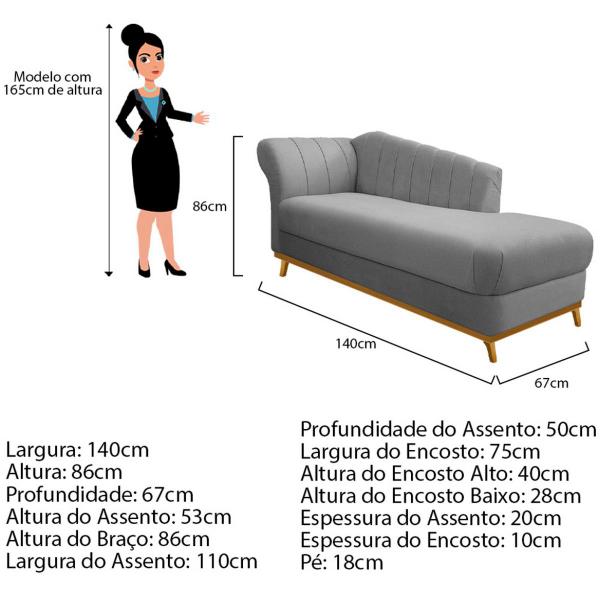 Imagem de Recamier Vanessa 140cm Lado Direito Suede Cinza - ADJ Decor