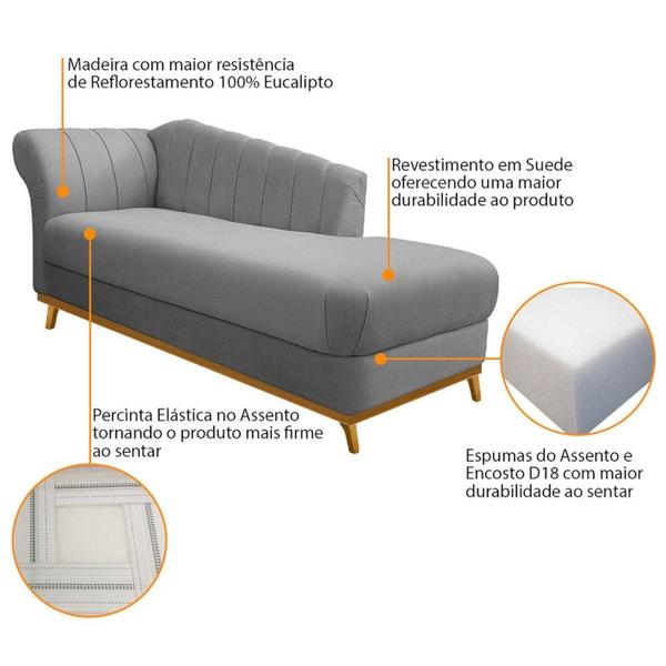 Imagem de Recamier Vanessa 140cm Lado Direito Suede Cinza - Amarena Móveis