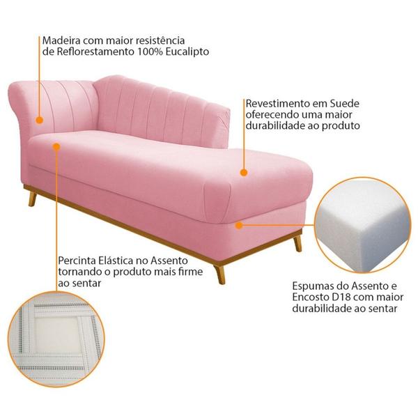 Imagem de Recamier Vanessa 140cm Lado Direito Suede Rosa Bebê - Amarena Móveis