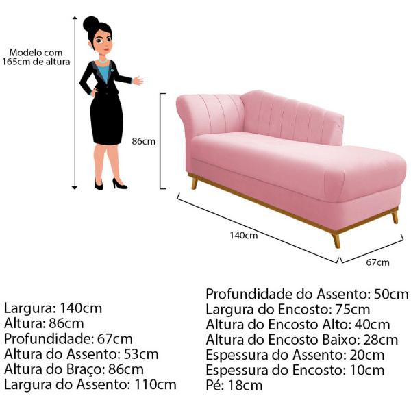 Imagem de Recamier Vanessa 140cm Lado Direito Suede Rosa Bebê- Doce Sonho Móveis