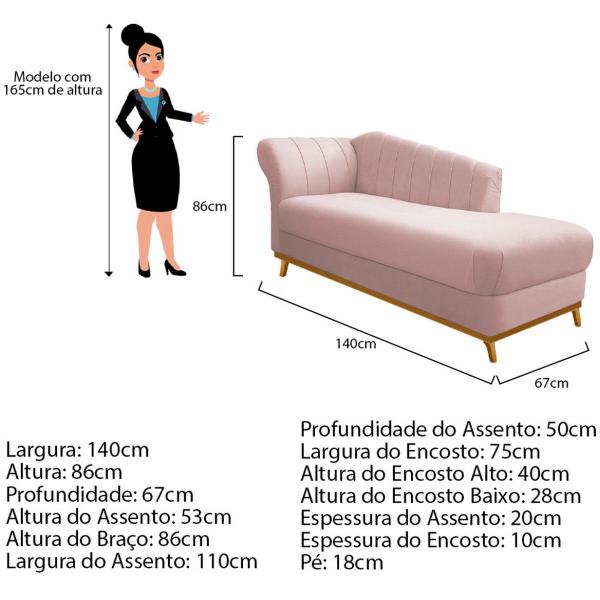 Imagem de Recamier Vanessa 140cm Lado Direito Suede Rosê - Amarena Móveis