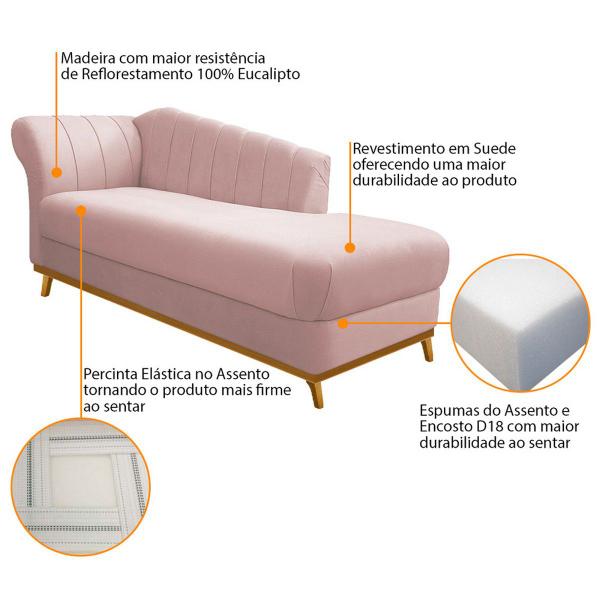 Imagem de Recamier Vanessa 140cm Lado Direito Suede Rosê - Doce Sonho Móveis