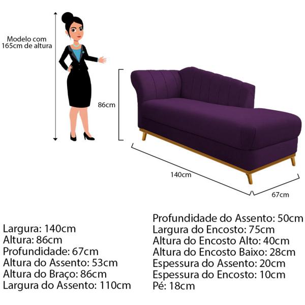 Imagem de Recamier Vanessa 140cm Lado Direito Suede Roxo - Amarena Móveis