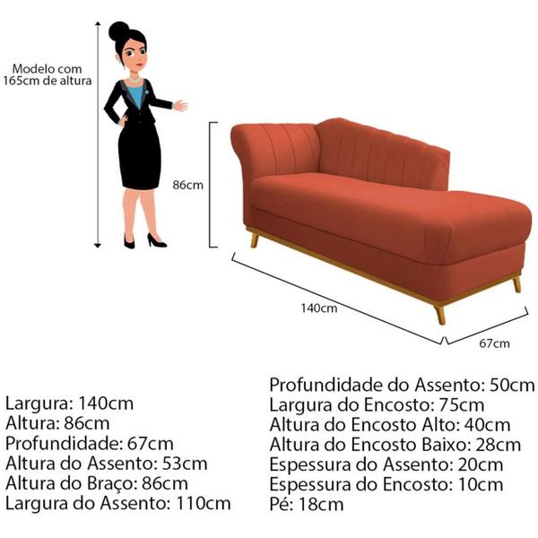 Imagem de Recamier Vanessa 140cm Lado Direito Suede Terracota - Amarena Móveis