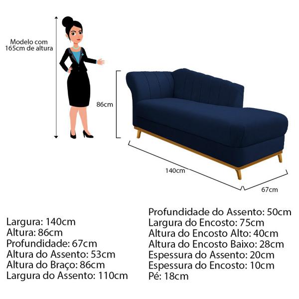 Imagem de Recamier Vanessa 140cm Lado Esquerdo Suede Azul Marinho - Doce Sonho Móveis