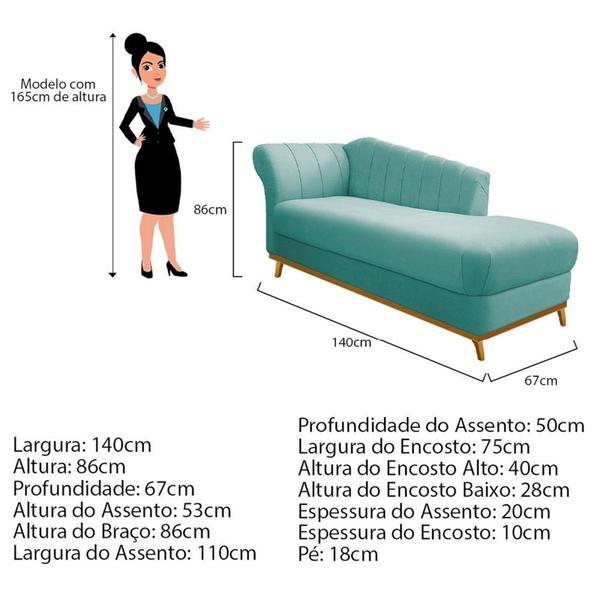 Imagem de Recamier Vanessa 140cm Lado Esquerdo Suede Azul Tiffany - Amarena Móveis