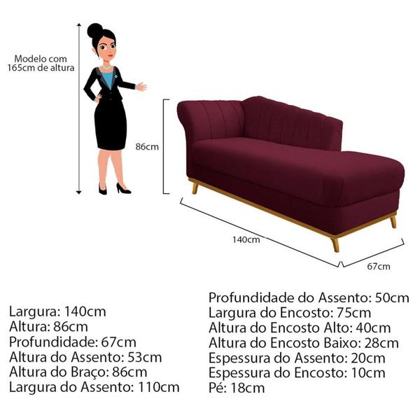 Imagem de Recamier Vanessa 140cm Lado Esquerdo Suede Bordô - Amarena Móveis