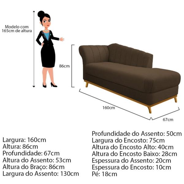 Imagem de Recamier Vanessa 160cm Lado Direito Suede Marrom - Amarena Móveis