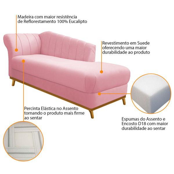 Imagem de Recamier Vanessa 160cm Lado Direito Suede Rosa Bebê - Doce Sonho Móveis