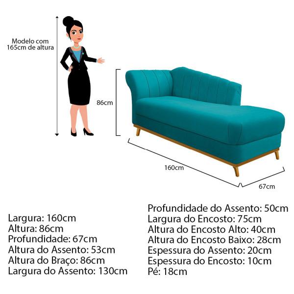 Imagem de Recamier Vanessa 160cm Lado Esquerdo Suede Azul Turquesa - ADJ Decor