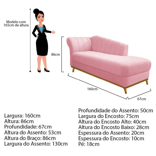 Imagem de Recamier Vanessa 160cm Lado Esquerdo Suede Rosa Bebê - ADJ Decor