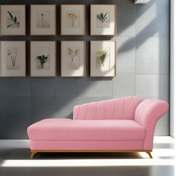 Imagem de Recamier Vanessa 160cm Lado Esquerdo Suede Rosa Bebê - Doce Sonho Móveis