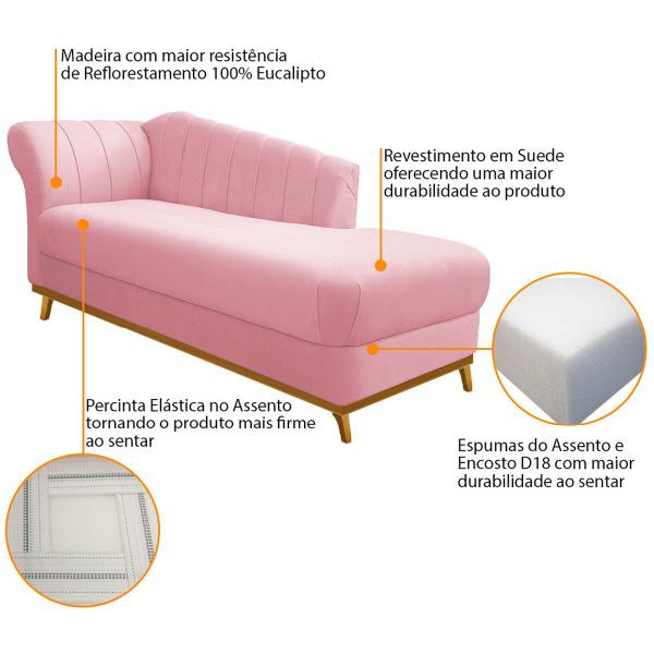 Imagem de Recamier Vanessa 160cm Lado Esquerdo Suede Rosa Bebê - Doce Sonho Móveis