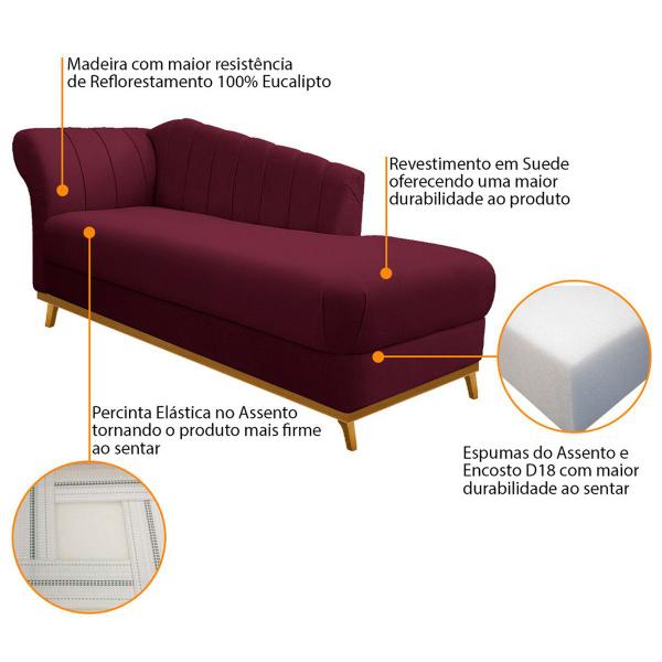 Imagem de Recamier Vanessa 185cm Lado Direito Suede Bordô - Amarena Móveis