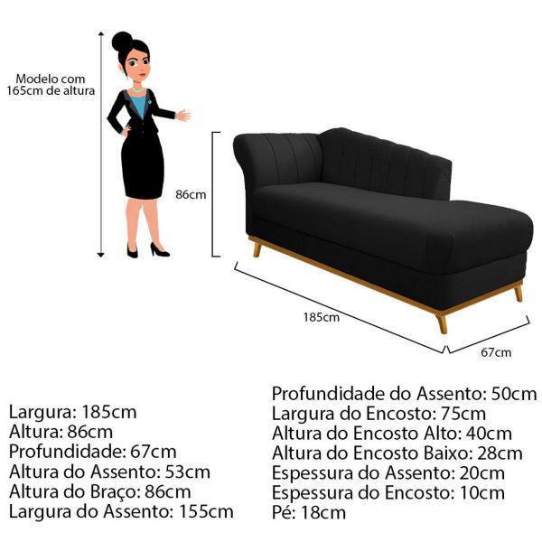 Imagem de Recamier Vanessa 185cm Lado Direito Suede Preto - Amarena Móveis