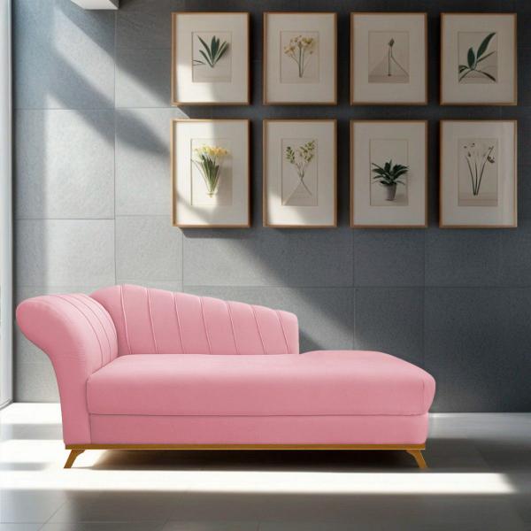 Imagem de Recamier Vanessa 185cm Lado Direito Suede Rosa Bebê - Amarena Móveis