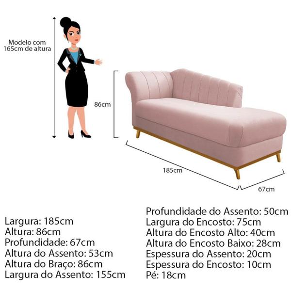 Imagem de Recamier Vanessa 185cm Lado Direito Suede Rosê - Amarena Móveis