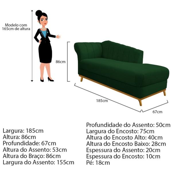 Imagem de Recamier Vanessa 185cm Lado Direito Suede Verde - Amarena Móveis