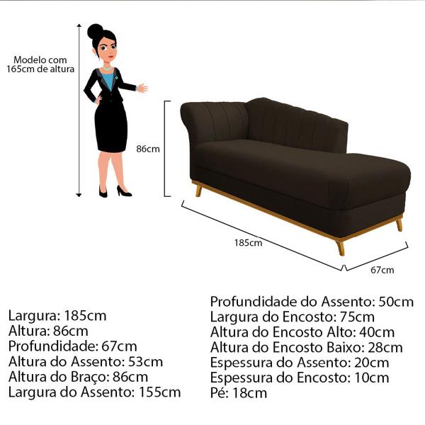 Imagem de Recamier Vanessa 185cm Lado Esquerdo Corano Marrom - ADJ Decor