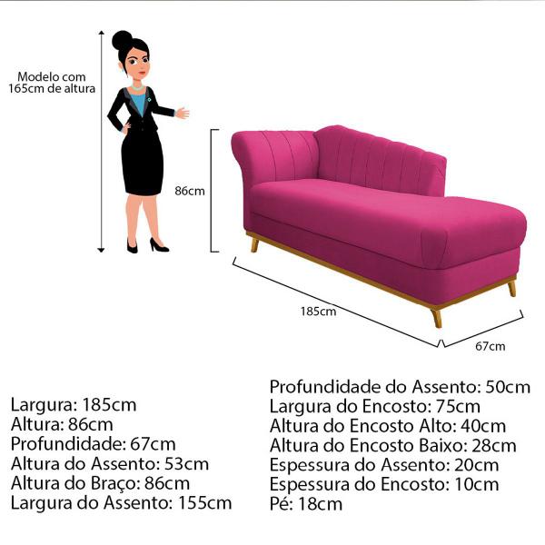 Imagem de Recamier Vanessa 185cm Lado Esquerdo Suede Pink - Doce Sonho Móveis