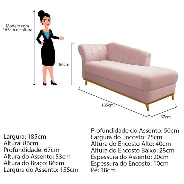 Imagem de Recamier Vanessa 185cm Lado Esquerdo Suede Rosê - Amarena Móveis