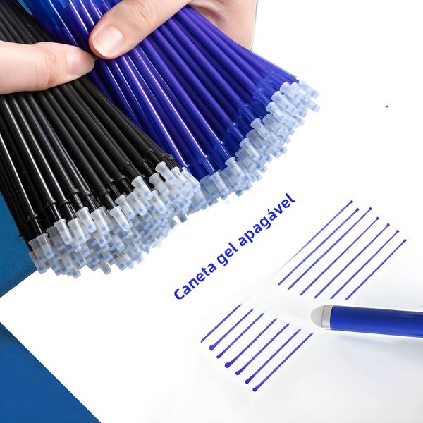 Imagem de Recargas para Caneta Gel (Azul e Preta) 0,5mm - 30, 50 ou 100 Unidades - Tinta Lavável e Apagável