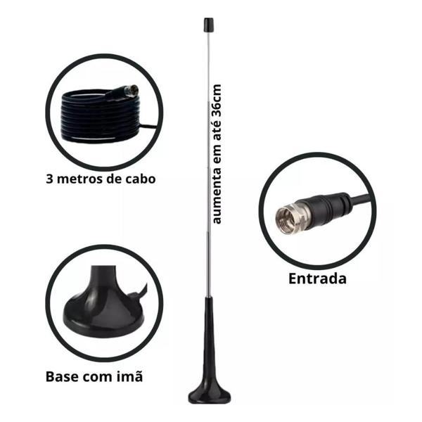 Imagem de Receba sinais claros com a Antena TV Digital Interna HDTV UHF Cabo 3 Mtrs LCD LED