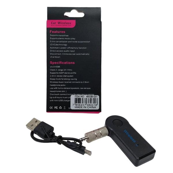 Imagem de Receptor Bluetooth Adaptador Áudio p2 som carro aux  CAR -  40038-031  Bluetooth carro