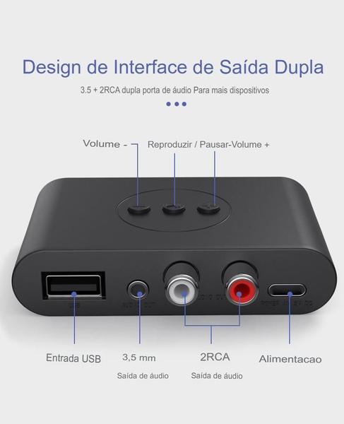 Imagem de Receptor De Áudio Usb Tipo-C Bluetooth 5.0 Nfc Com P2 E Rca