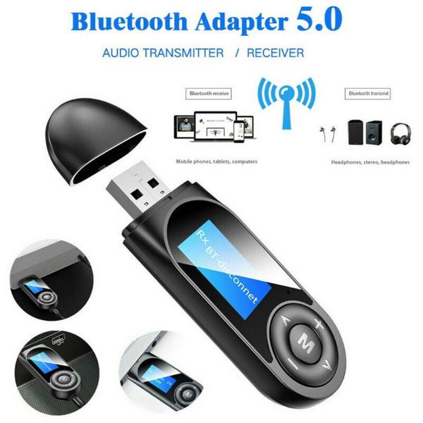 Imagem de Receptor e Transmissor de Áudio Bluetooth 5.0 2 em 1 com Display LCD - Adaptador USB para TV, PC e Carro