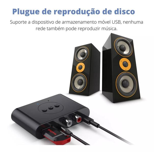 Imagem de Receptor e transmissor de audio usb tipo-c bluetooth 5.0 nfc com cabo 1 p2 e 3 rca