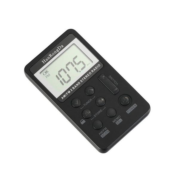 Imagem de Receptor estéreo portátil Mini Pocket Radio de 2 bandas FM AM com fones de ouvido, tela LCD de 3,8 cm