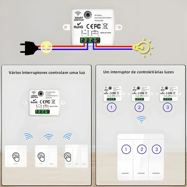 Imagem de Receptor RF 433MHz para Interruptor de Luz Sem Fio - Controle Remoto 1/2/3 Gangues