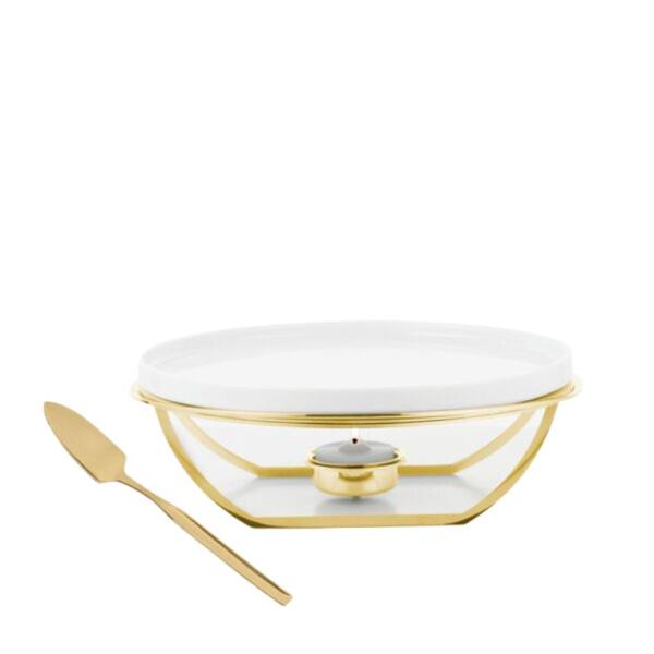 Imagem de Rechaud Brie Porcelana Linea Ouro 24K Espátula Perolado Riva