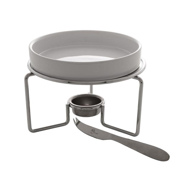 Rechaud Cerâmica para Queijo com Faca 3 Peças Wolff Branco Imagem de Rechaud Cerâmica para Queijo com Faca 3 Peças Wolff Branco
