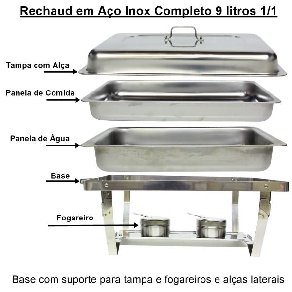 Imagem de Rechaud Inox 9 Litros 1/1 Panelas Banho Maria 1 Cuba Buffet