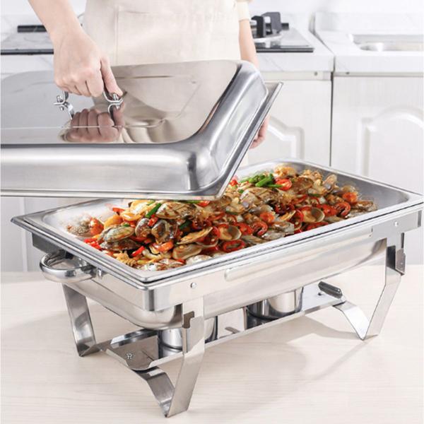 Imagem de Rechaud Inox 9 Litros 1/3 Panelas Banho Maria 3 Cuba Buffet