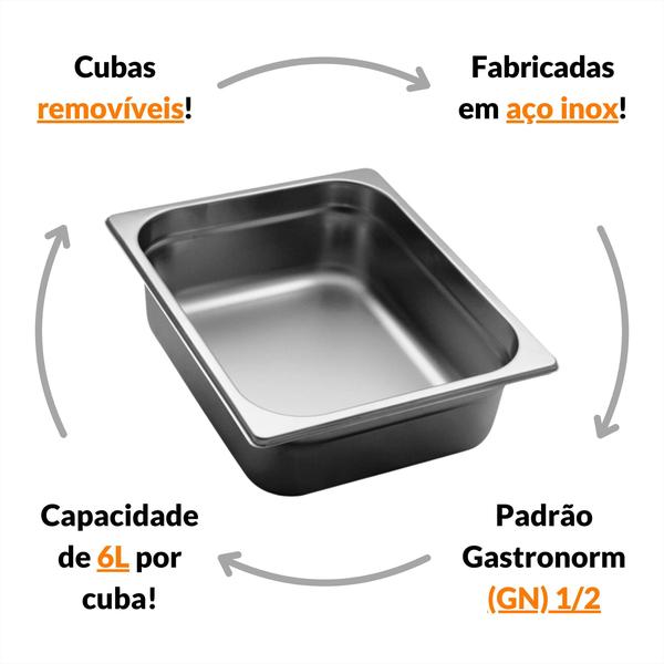 Imagem de Rechaud Inox Elétrico de Mesa Buffet Quente 3 Cubas Banho Maria Restaurante Balcão Termico Retangular Richo Self Service