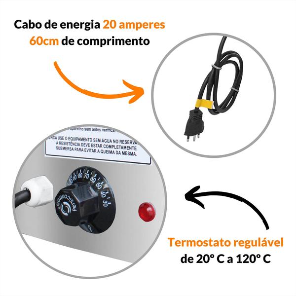 Imagem de Rechaud Inox Elétrico de Mesa Buffet Quente 4 Cubas Banho Maria Restaurante Balcão Termico Retangular Richo Self Service