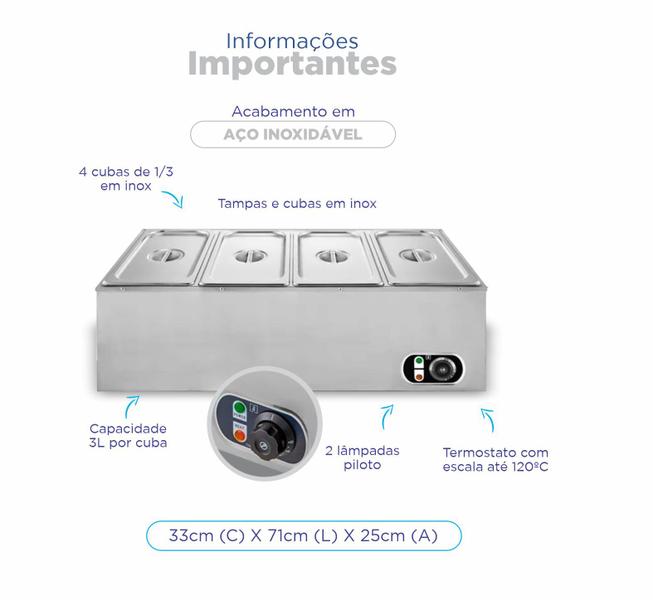 Imagem de Rechaud quente Com 4 Cubas 1/3 Gourmet Retangular Zprc04