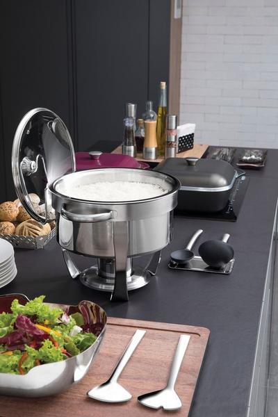 Rechaud redondo em aco inox banho maria com suporte para tampa e fogareiro 7 l tramontina Imagem de Rechaud redondo em aco inox banho maria com suporte para tampa e fogareiro 7 l tramontina