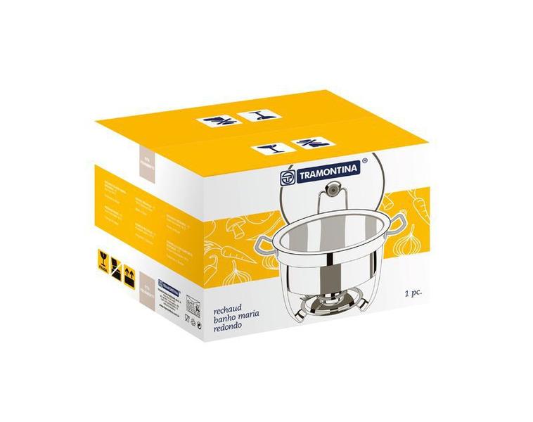 Rechaud redondo em aco inox banho maria com suporte para tampa e fogareiro 7 l tramontina Imagem de Rechaud redondo em aco inox banho maria com suporte para tampa e fogareiro 7 l tramontina