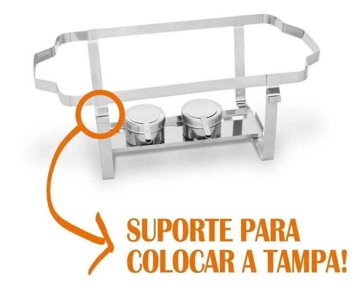 Rechaud Retangular 9 L Com 2 Cubas 1/2 Banho Maria Revomax Imagem de Rechaud Retangular 9 L Com 2 Cubas 1/2 Banho Maria Revomax