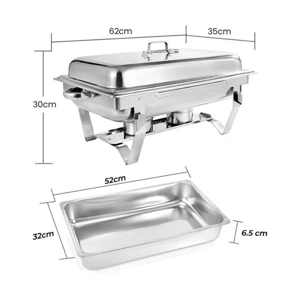 Imagem de Rechaud Retangular Aço Inox 9 Litros Com 1 Cuba Banho Maria