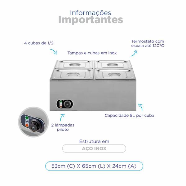 Réchaud térmico elétrico 4 cubas buffet banho maria ZPBF04E - ZEPPER Imagem de Réchaud térmico elétrico 4 cubas buffet banho maria ZPBF04E