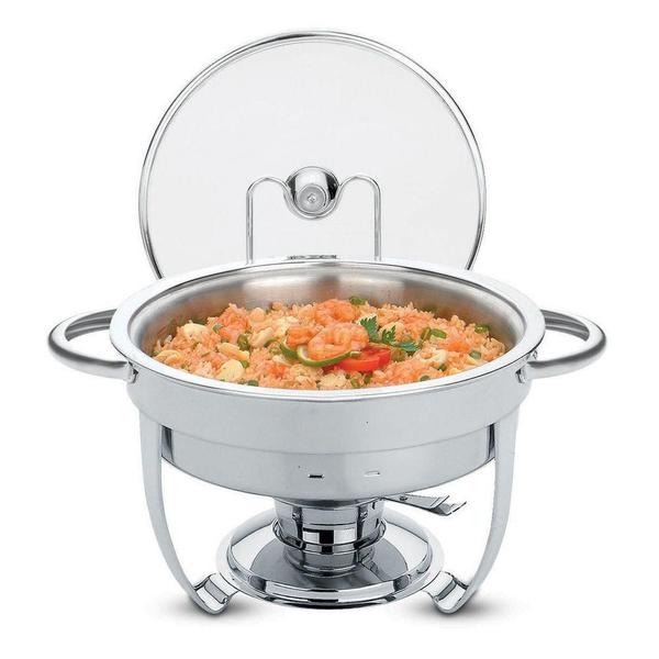 Rechaud Tramontina Redondo em Aço Inox Banho Maria com Suporte para Tampa e Fogareiro 4,3 L Imagem de Rechaud Tramontina Redondo em Aço Inox Banho Maria com Suporte para Tampa e Fogareiro 4,3 L
