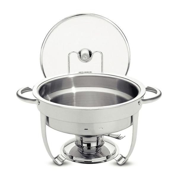 Rechaud Tramontina Redondo em Aço Inox Banho Maria com Suporte para Tampa e Fogareiro 4,3 L Imagem de Rechaud Tramontina Redondo em Aço Inox Banho Maria com Suporte para Tampa e Fogareiro 4,3 L