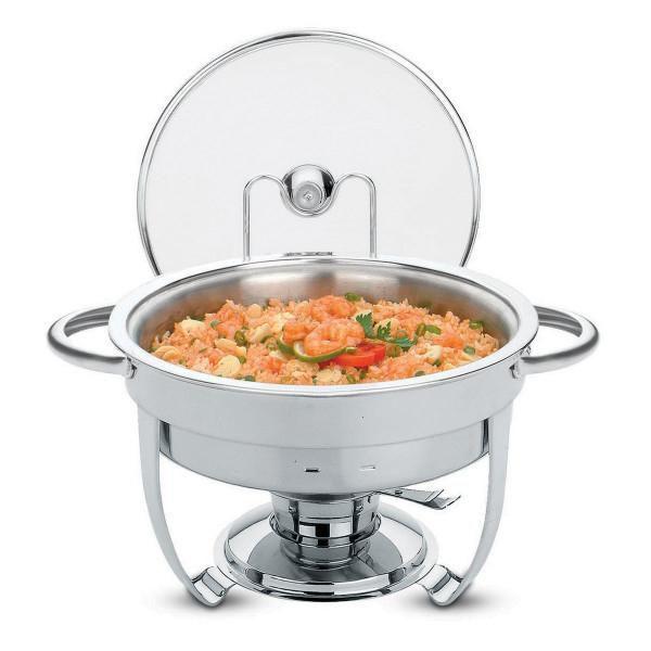 Rechaud Tramontina Redondo em Aço Inox Banho Maria com Suporte para Tampa e Fogareiro 4,3 L Imagem de Rechaud Tramontina Redondo em Aço Inox Banho Maria com Suporte para Tampa e Fogareiro 4,3 L